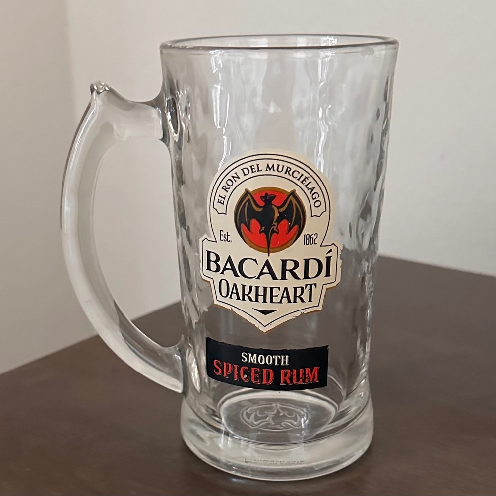 Bacardi Oakheart Spiced Rum‎ Glass Beer Mug Stein Textured Handle